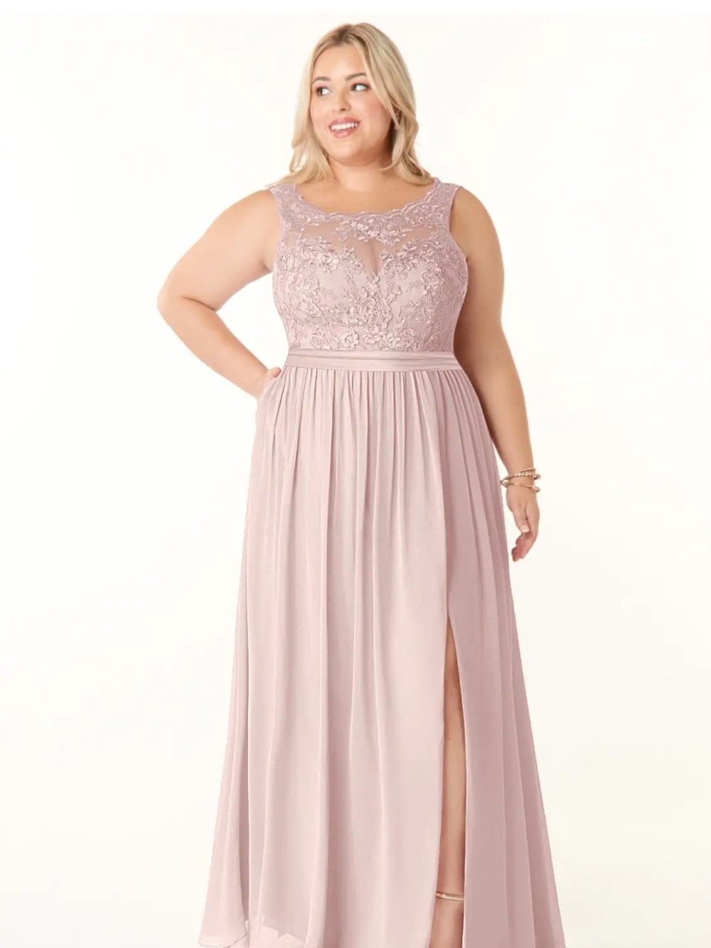Azazie Powder Pink Lace Bodice Maxi Dress